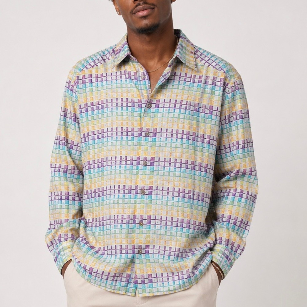 Robert Graham Rainbow Geometric Cotton Linen Button Down Shirt S Artsy Designer